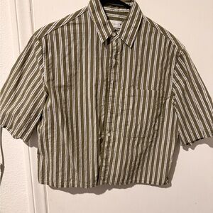 Zara Olive and White Striped Men's Shirt